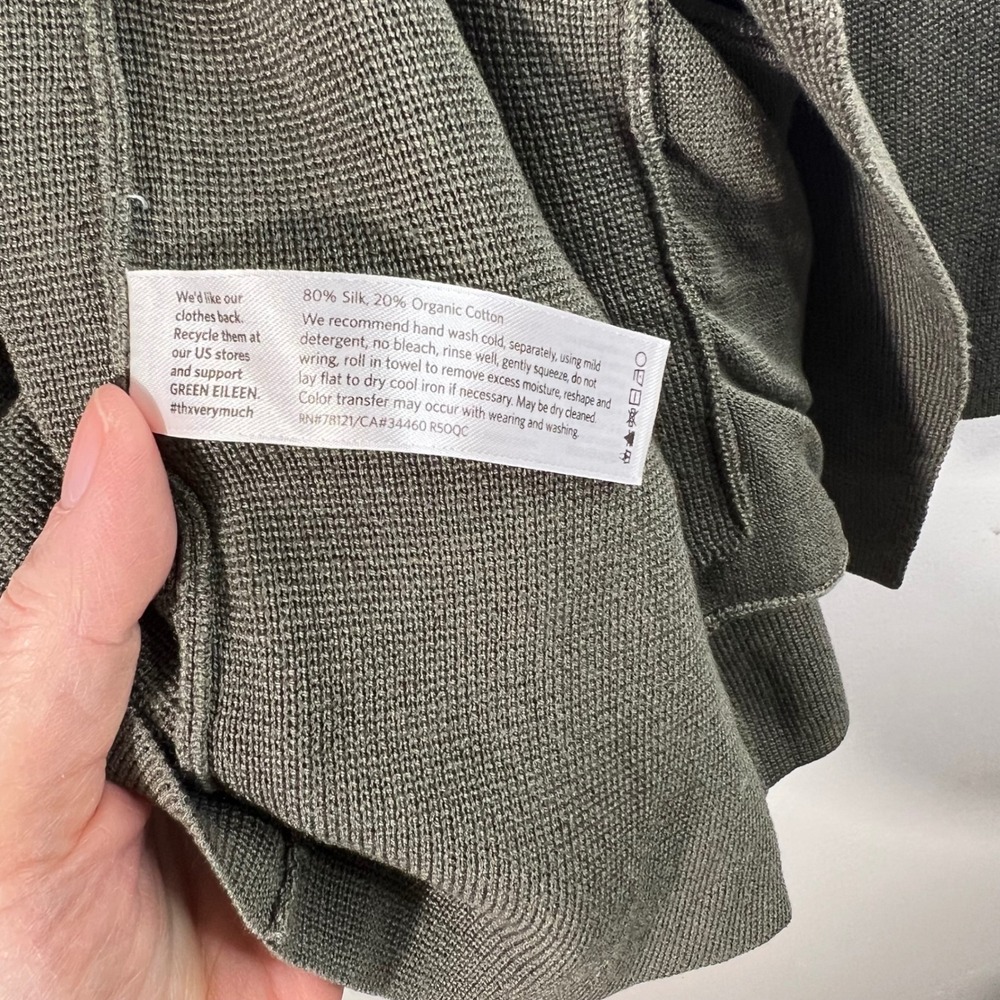 Womens Eileen Fisher Notch Cardigan Jacket Silk Organic Cotton Knit Green S/P‎ - Picture 7 of 9